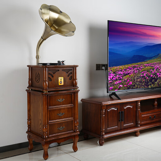 BLACKNOTE Jinmo gramophone old-fashioned antique record player retro vinyl record player living room large speaker vinyl Bluetooth integrated audio S16 K1 brown with cabinet with subwoofer karaoke version