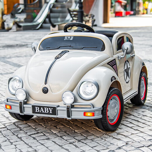 Xiaogazi children's electric car with remote control beetle can sit on toy car male and female baby New Year's gift dual drive version fruit green 6V4A + leather seat