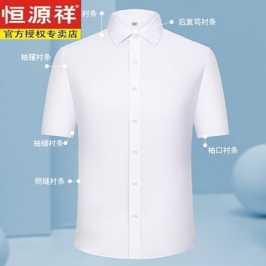 恒源祥纯棉格子衬衫男短袖免烫夏季新款商务休闲男士全棉半袖衬衣 短款袖DX6629 蓝格 (新升级DP成 38 165 [体重100斤-125斤]