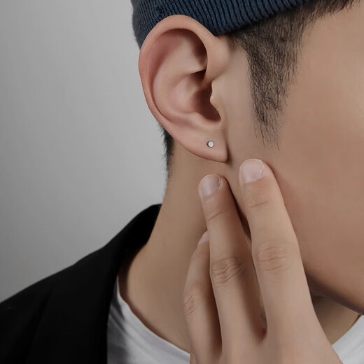 Mansheng Pure 999 pure silver earrings for men, ear piercing, women's anti-blocking earrings, boys wash and sleep, no need to remove, simple single men's earrings S999 pure silver earrings, single