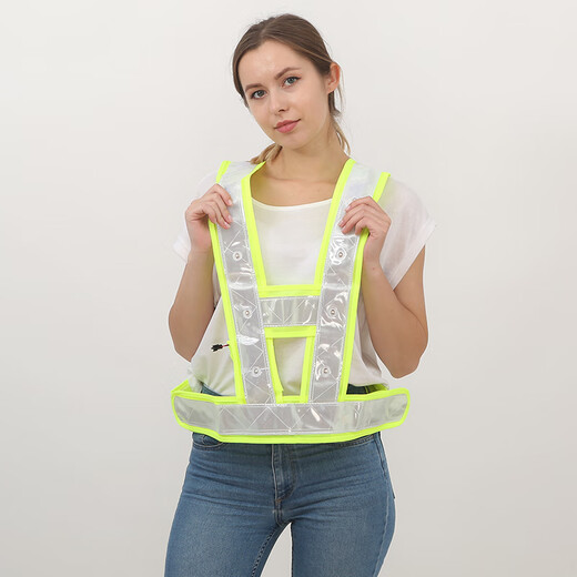 LED reflective vest with light reflective vest rechargeable I-shaped V-shaped clothing reflective clothing cycling reflective clothing V-shaped LED rechargeable yellow