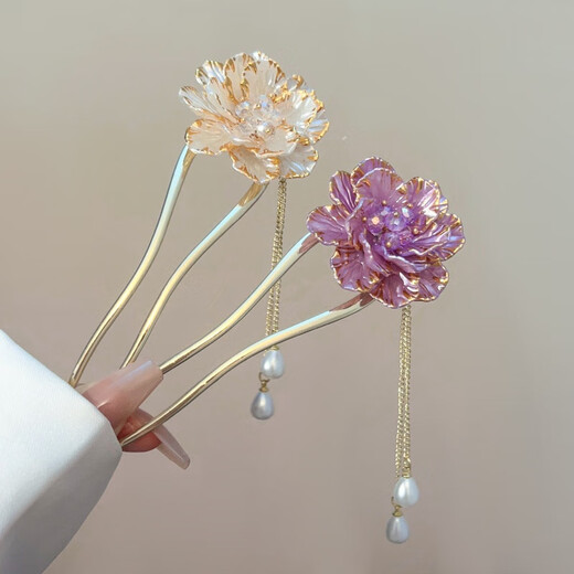Dragon Girl Retro Enamel National Style Peony Hairpin New Chinese Style Ancient Style Hair Accessories Hairpin Hairpin Beige Peony Hairpin