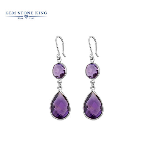 GEM STONE KING 13 carat amethyst earrings 925 silver classic pear-shaped colored gemstones as a birthday gift for girlfriend and wife Amethyst earrings round style