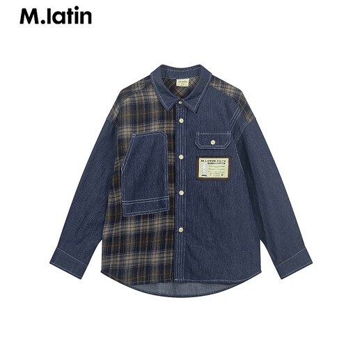 Ma Latin (M.Latin)/children's clothing children's shirts spring and autumn new male and older children's work wear denim long-sleeved shirt denim blue 120