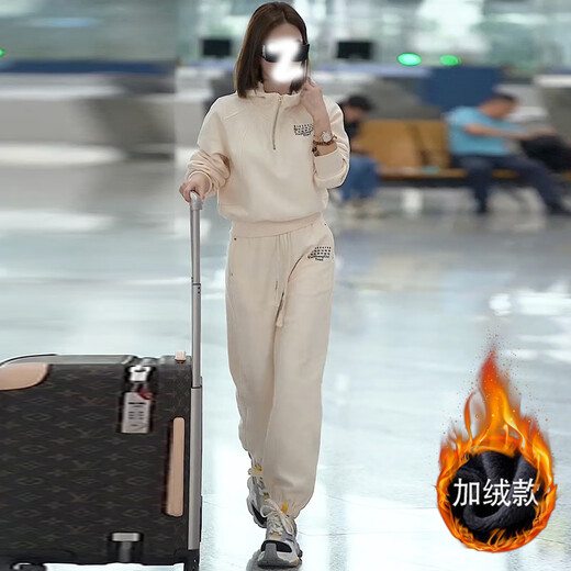 OYZ trendy brand red sportswear suit for women in spring and autumn, casual and popular slimming and high-end street sweatshirt plus velvet two-piece set red two-piece set (plus velvet) M