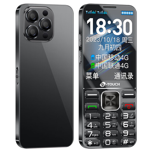Tianyu 2.8 Großbild-4G-Vollnetzwerk-Mobiltelefon für ältere Menschen, ultradünnes Gehäuse, große Zeichen, laute und große Tasten, lange Akkulaufzeit und lange Standby-Zeit, Mobiltelefon für ältere Menschen, Studenten, die das Internet verlassen, Mobiltelefon-Backup, mattschwarz, mit Original-Ladegerät
