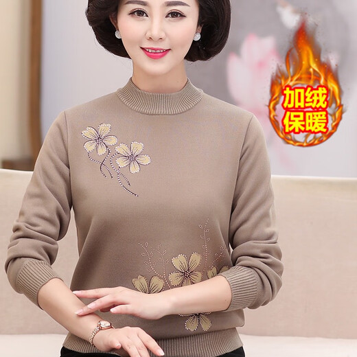 锟霖屹中老年人女装秋冬季加绒加厚毛衣女半高领保暖妈妈装上衣服冬装 9922藏青加绒加厚一体绒 2XL 建议135-145斤
