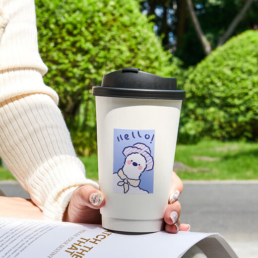Disposable coffee cup with lid, milk tea paper cup, double-layered take-out packaged hot drink cup, exquisite portable hot drink cup with lid, 400ml double-layered white paper cup with black leak-proof lid, 100 pieces