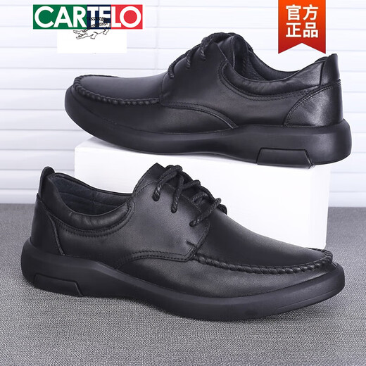 CARTELO 2025 Spring and Autumn New Men's Shoes Genuine Leather Lace Business Casual Leather Shoes Men's First Layer Cowhide Soft Sole Soft Leather 1689 Black 40