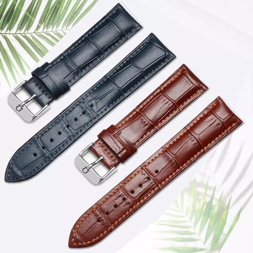 WPOOC Omega Watch Strap Original Omega OMEGA Butterfly OMG Speedmaster Seamaster 300 Suitable for Men and Women Genuine Leather Watch Strap 20 Black Black Line + Silver Pin Buckle 20mm