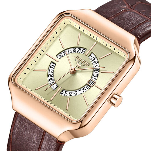 
Julius watch women's fresh and simple square calendar window fashionable waterproof quartz belt couple watch men's watch women's watch 1392 women's watch - A light gold