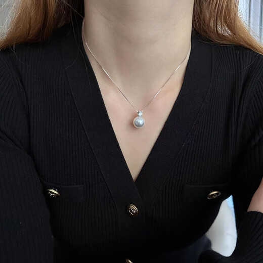 Fat Donglai same style 18k gold akoya pearl pendant natural sea water princess style 9-10mm silver accessories 7-8mm x 45cm
