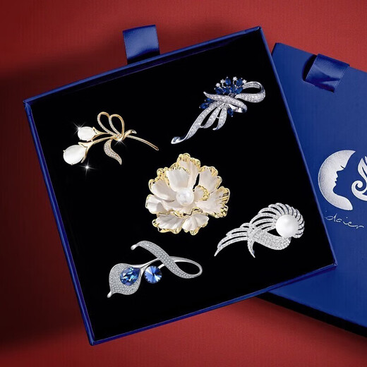Dawn color flower brooch, weekly gift box, high-end corsage, suit pin, accessories, high-end birthday gift, practical style, five brooch set H122
