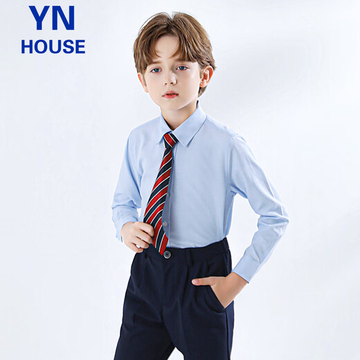 Yinuobang children's shirt long-sleeved blue boys and girls shirt suit shirt blue size 140