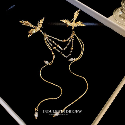 QUAMER Gold Store New Chinese Style Phoenix Pearl Tassel Brooch High-End Exquisite Fashion 2024 New Gold