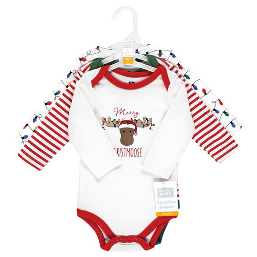 HUDSON BABY Unisex Baby Cotton Long Sleeve Bodysuit White Christmas 3-6 Months
