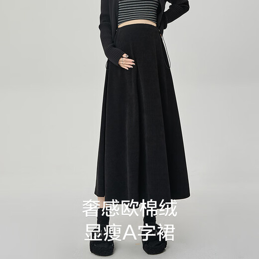 Miduli Maternity Skirt Autumn and Winter European Cotton Velvet Skirt A-Line Pleated Skirt Winter Pregnancy Long Skirt Maternity Wear Black XL