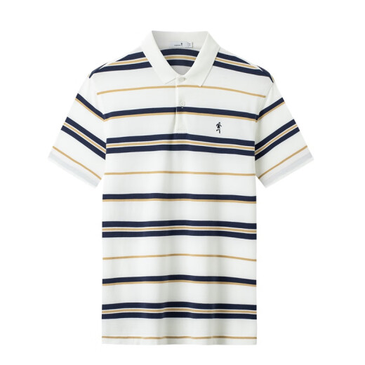 Dances with Wolves [100% Cotton] Summer Fashion Striped Commuting Short-Sleeved Men's POLO Shirt 803 White 175