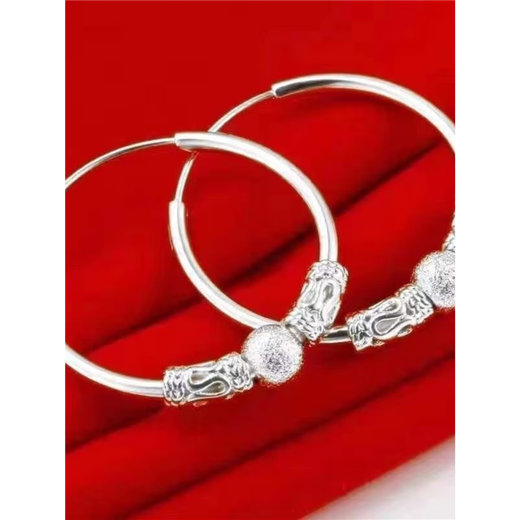 Trendy new S999 pure silver earrings for women, lucky and prosperous transfer bead earrings, simple anti-nail earrings, silver lucky transfer bead earrings, 5.88 g
