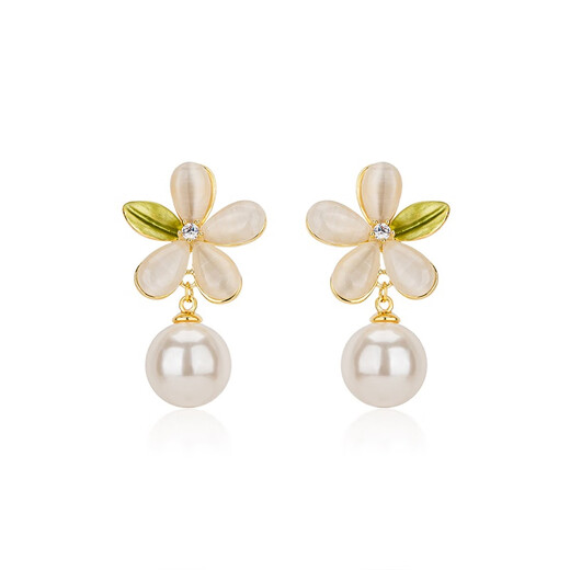 Qlady Cat's Eye Flower Earrings Feminine High-Quality Imitation Pearl Earrings Women's 2025 New Earrings Birthday Gift