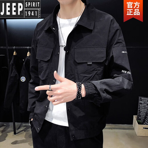 JEEP SPIRIT夹克外套男士上衣秋装2025春秋季新款潮流工装休闲帅气夹克上衣 9906黑色 XL