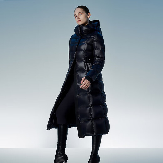 Tambor goose down jacket women's long hooded waist slimming thickened warm women's down jacket 550890D Aurora Black 170