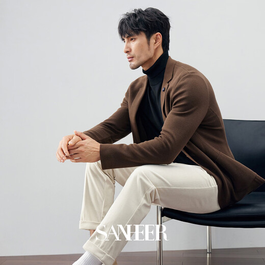 Sanheer autumn and winter business gentleman high -end knitted wool fabric comfortable elastic men's slim suit jacket das221 Tibetan green 50/l