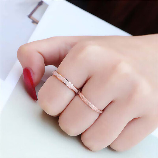 Fat Donglai same style 18k color gold ring 18K gold frosted female AU750 rose gold men and women couple style tail ring color 4MM rose gold frosted ring No. 8 is equivalent to No. 16 and No. 17
