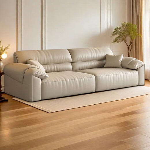 Elephant ear leather sofa 2025 new Italian minimalist light luxury first layer cowhide home straight leather art sofa standard version - imported first layer yellow cowhide large double 2.0m