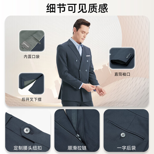 SHANSHAN Shanshan double-breasted lapel collar British small suit men's suit formal accompanying groom wedding dress casual suit 82 blue 36 (180-185 Jin Jin equals 0.5 kg) trousers