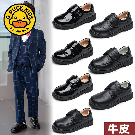 
G.DUCKKIDS boys' leather shoes school performance shoes cowhide leather two-layer leather black boys primary and secondary school students Velcro casual etiquette shoes 9903 (size smaller size) Size 35/shoe length 22.2cm