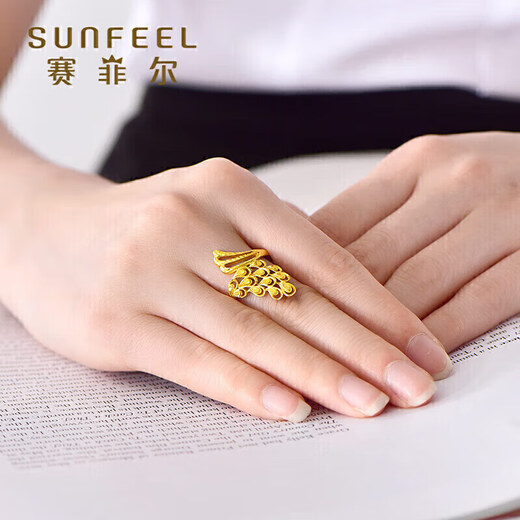 Safir gift gold ring for women, pure gold 999.9 Feng Qiuhuang live mouth pure gold women's ring, live mouth, about 5.05 grams