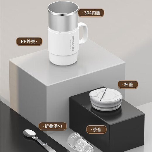 CTRLEND mug with lid for tea and water separation 304 stainless steel liner/PP office coffee cup high-looking drinking water cup black PP liner without tea leakage 1 piece 550ml