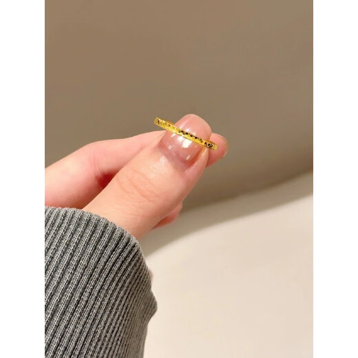QUAMER Yellow Ring Crushed Ice Fish Scale Dragon Scale Ring for Women Plated 18K Super Flash Simple Fashion Beauty No. 7 Shut Up