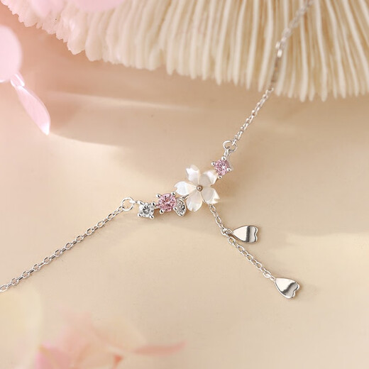 BOEAY Sakura sterling silver necklace women's pendant 2025 new light luxury niche gift for girlfriend and wife birthday gift for girls Qicang shipped Sakura necklace