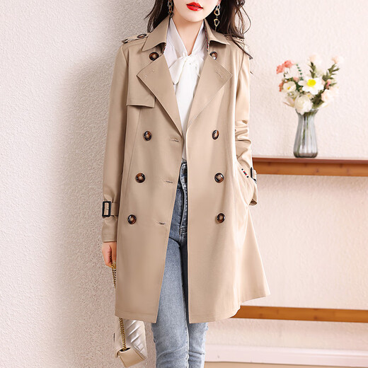 Audun windbreaker coat for women 2025 new style women's small medium-length spring and autumn coat AT3212 Khaki L