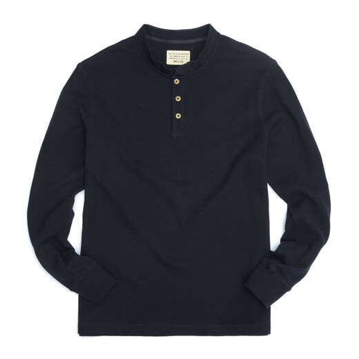 AKCLUBAK Men's New Retro Henry Collar Cotton Bottoming Shirt Simple Casual Long Sleeve T-Shirt Men 2409700 Navy Blue XL