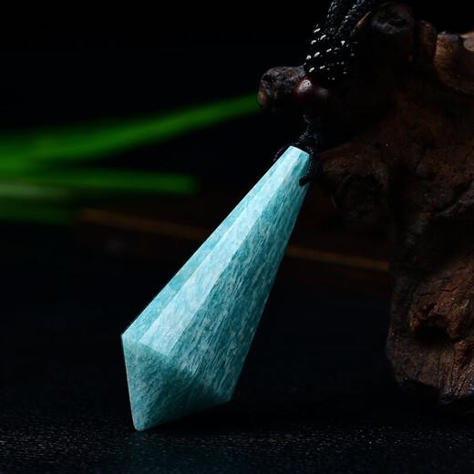 Yingyou natural amazonite rough stone pendant single-pointed 12-sided necklace holiday gift couple jewelry bag hanging keychain accessories pendant plus rope (4.5-5cm)