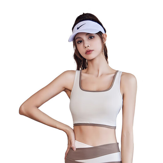 LULUUVTTOH yoga bra set for women, color-blocking sports bra for women, shock-proof, quick-drying, breathable fitness Pilates training clothes for women, color-blocking set, ivory white + caramel color M