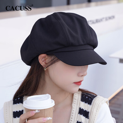 CACUSS beret women's octagonal hat painter's hat big head circumference cloud hat showing face small hat women black