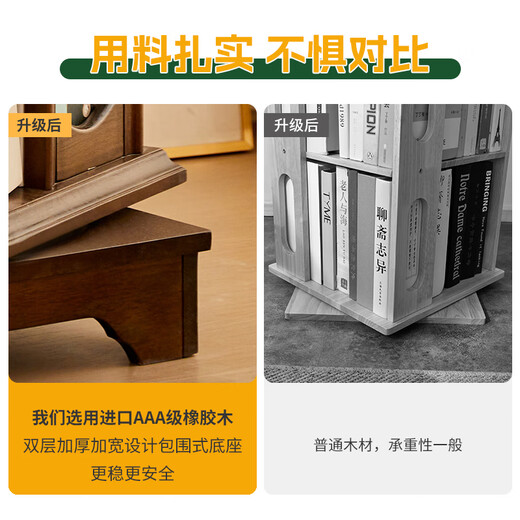 Jiayi all solid wood rotating bookshelf 360 degree bookcase living room vertical bookshelf floor-standing integrated wall storage rack including installation
