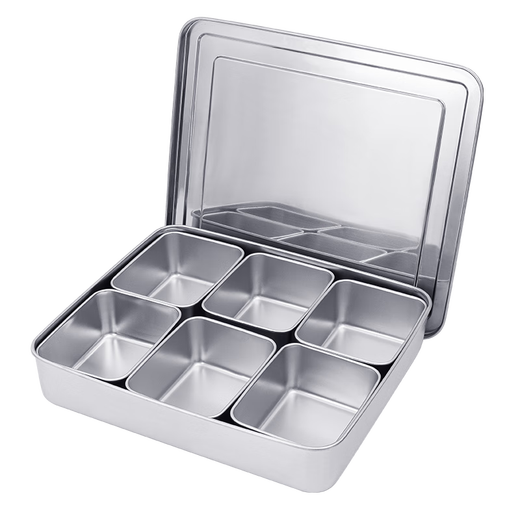 GOLDEN KEY stainless steel seasoning box commercial square 6-compartment with lid set storage box multi-compartment chef seasoning jar GK-WH600