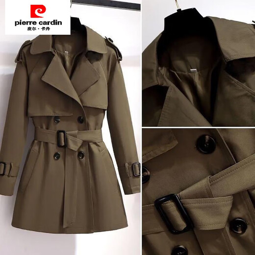 Pierre Cardin windbreaker jacket for women 2024 spring and autumn new Korean style small waist chic British style short coat black (two layers with lining) M 95-105Jin Jin is equal to 0.5 kg