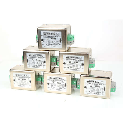 DC filter 24VDC filter 10A20A30A terminal guide rail installation Taiwan omnicom DC 6A flat installation dual-stage filter suitable for 5V-250VDC