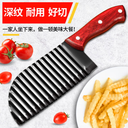 LZJV Corrugated Knife 304 Stainless Steel Wolf Tooth Potato Knife Cut Potatoes Wave Knife Fancy French Fries Knife Multifunctional Kitchen Home Black Blade Wolf Tooth French Fries Knife Sharp and Easy to Use