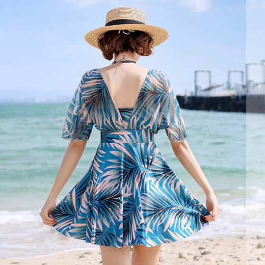 Yifu sun protection swimsuit for women, fashionable and sexy, belly-covering, slimming, conservative, large size, spa skirt-style one-piece boxer swimsuit for women