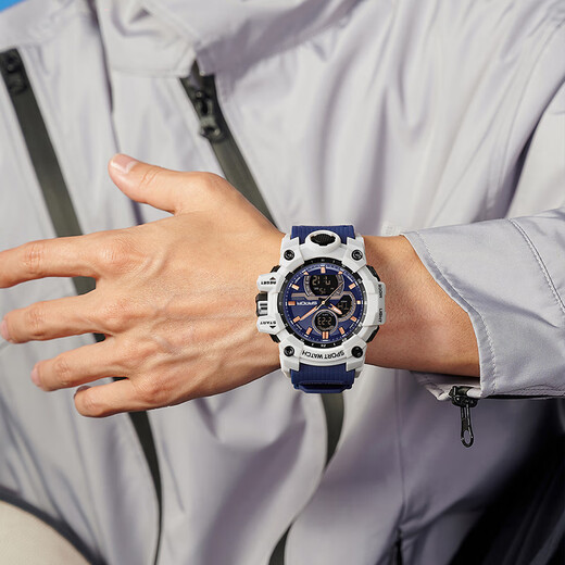 Lu Shizhe Uhr Herren, großes Zifferblatt, Student, Jugend, multifunktional, vielseitig, leuchtend, wasserdicht, elektronische Studentenuhr für Mittelschüler, 6198, Weiß, Blau