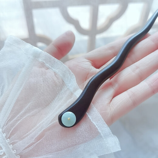 Xue Cong Black Sandalwood Hairpin New Chinese Style Jade Peaceful Buckle Hairpin Pearl Ancient Style Women's Sterling Silver Hair Accessory Jade Peaceful Buckle Pearl Sandalwood Hairpin