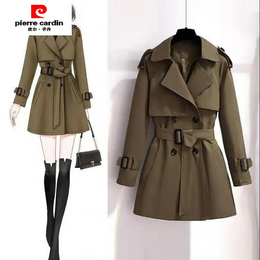 Pierre Cardin windbreaker jacket for women 2024 spring and autumn new Korean style small waist chic British style short coat black (two layers with lining) M 95-105Jin Jin is equal to 0.5 kg