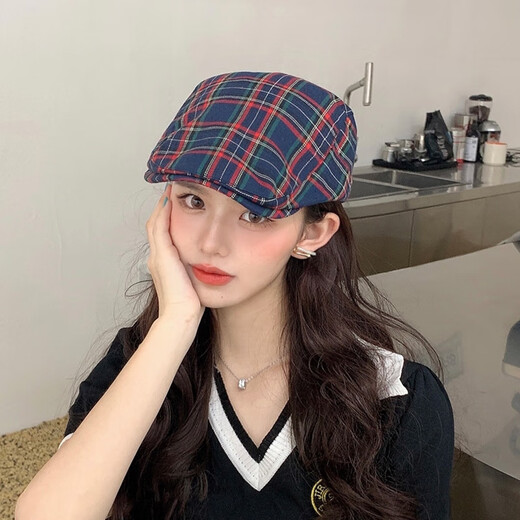 Lin Zhongxun Red Beret Summer Women's Plaid Hat 2024 New Thin British Retro Progressive Hat Red One Size (55-58cm)